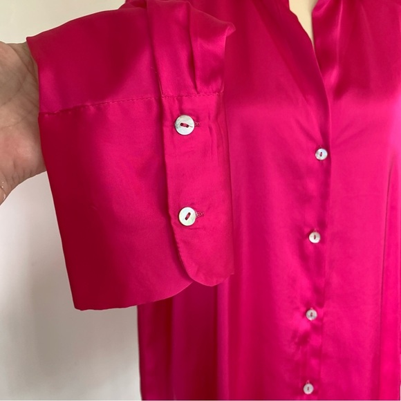 NWT Zara Pink Satin Long Sleeve Shirt With Classic Collar Long Cuffs - Picture 5 of 9